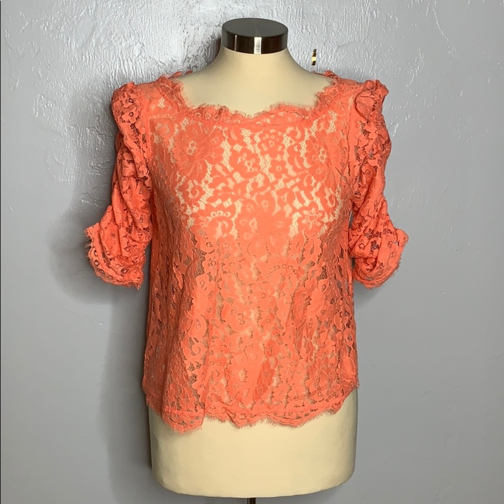 Joie Fanny Lace Top Orange Lace Blouse Sz S - Picture 4 of 8